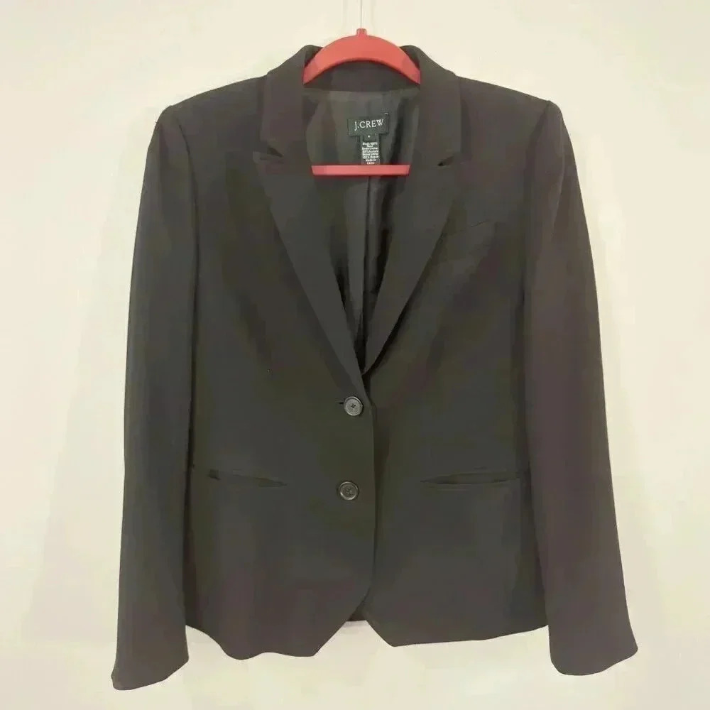 J Crew 100% Wool Blazer Black Size 4 Lined‎ Business Office